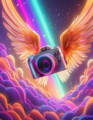 Camera With Angel Wings in The Sky