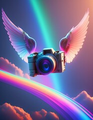 Camera With Angel Wings in The Sky