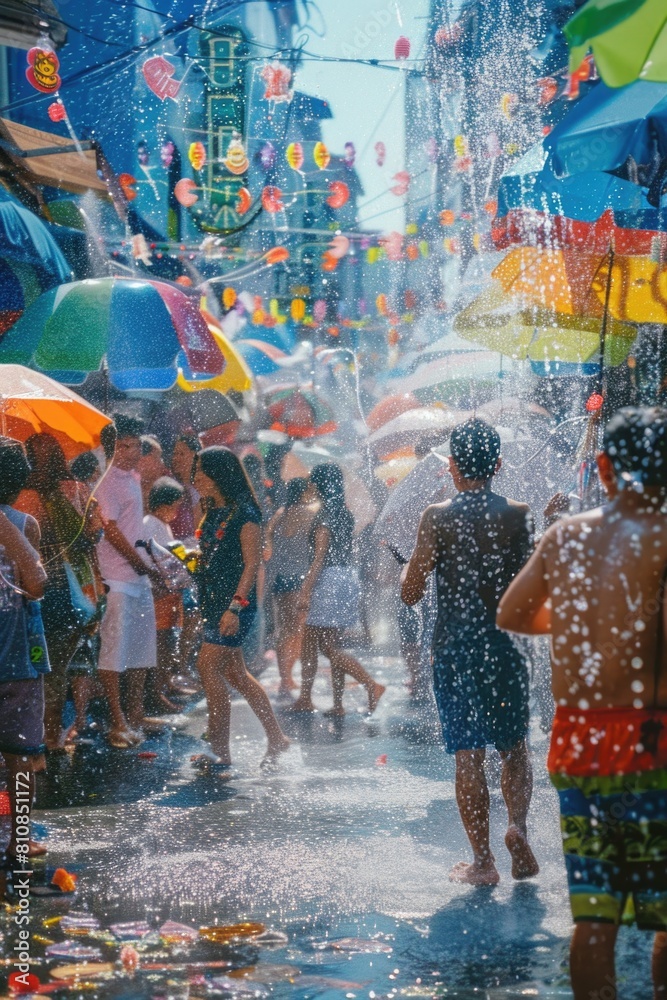 Poster group of people under umbrellas in the rain. suitable for weather-related concepts