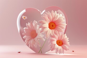 A heart shaped vase filled with daisies, perfect for romantic occasions