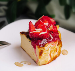 Obraz premium Gourmet berry cheesecake slice on elegant plate