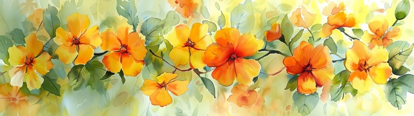 Black-eyed Susan Vine Blooms wallpaper, in watercolor style, features cheerful flowers climbing gracefully, evoking sunny gardens with vibrant hues.