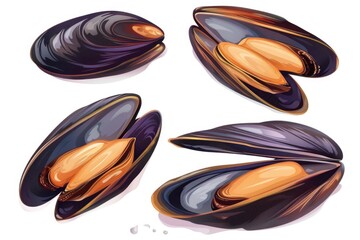 Fototapeta premium A bunch of mussels on a clean white background. Perfect for seafood concepts