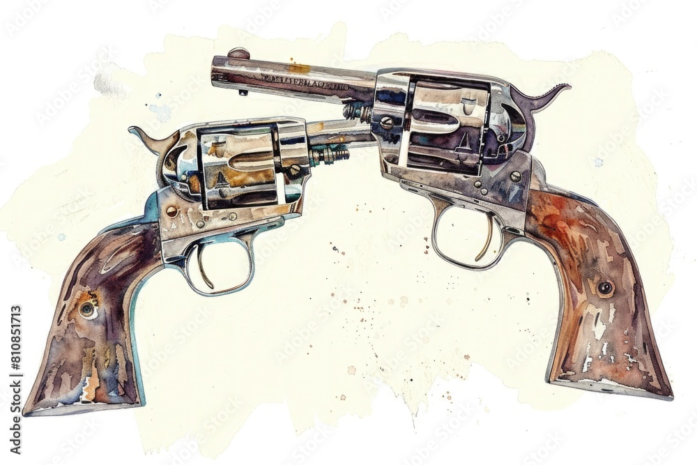 Poster a painting of a revolver with a bullet. suitable for firearms and crime-related concepts