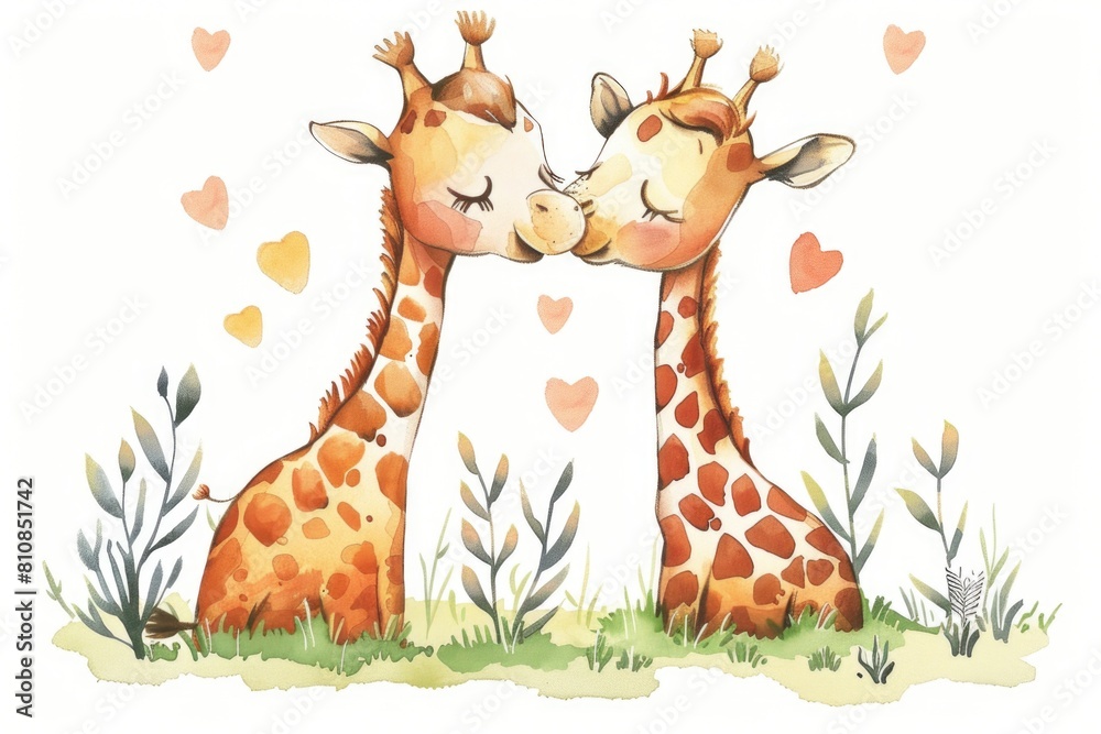 Poster image of a couple of giraffes standing side by side. suitable for various nature and wildlife concep