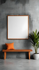 Obraz premium interior with blank white mock up poster on concrete wall decorative plants wooden bench