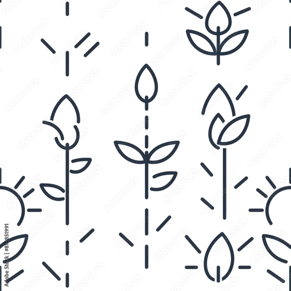 Poster simple line drawing of flowers and leaves on a white background, suitable for various design project