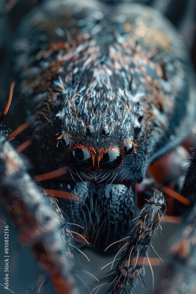 Poster detailed image of a spider on a tree branch. suitable for nature and wildlife themes