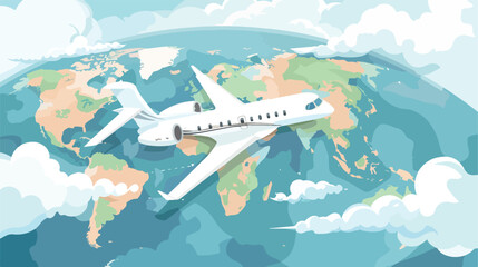 Airplane flying around the world. Tourism vacation