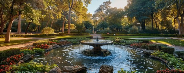 Mediterranean garden in a public park in Madrid in Spain