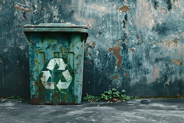 Trash can with a recycle sign