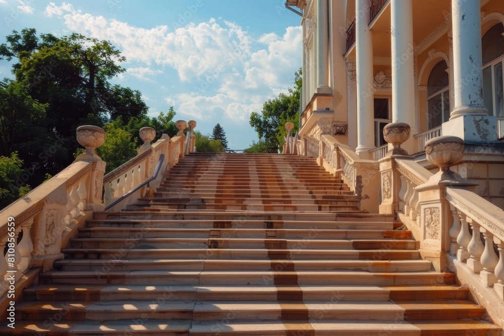 Aufkleber A set of stairs leading up to a building. Suitable for architecture and urban design concepts