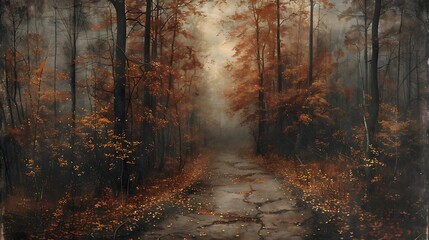 Walk down a winding path in an autumn forest, with leaves in shades of gold, orange, and red.