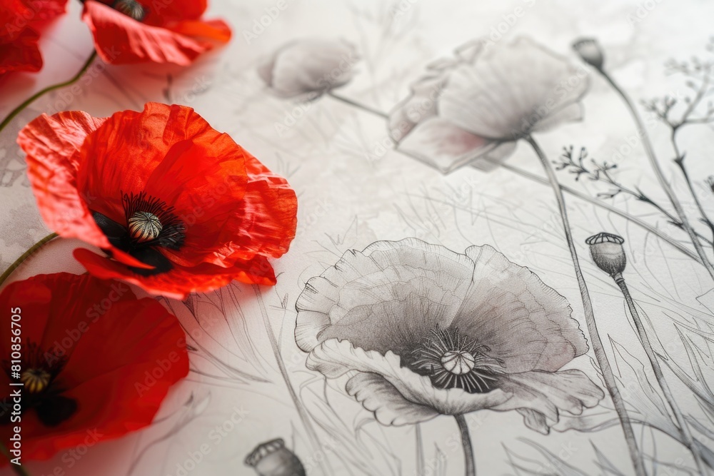 Poster Close up of red flowers on a table. Suitable for various design projects