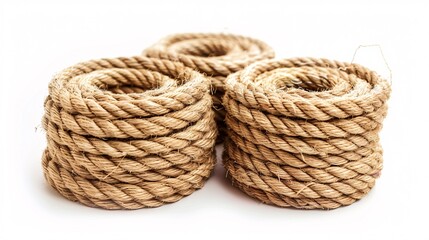 Obraz premium Assortment of organic string in different widths on a blank backdrop.