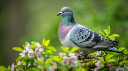 Fototapeta premium The ubiquitous wood dove (Columba palumbus) is a sizable member of the Columbidae family.