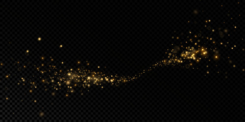 Gold sparks and golden stars glitter special light effect. Vector sparkles on transparent background. Christmas abstract. dust	