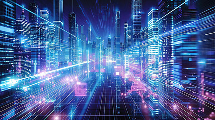 Abstract ethereal light enhances the futuristic vibe of the high-tech theme.