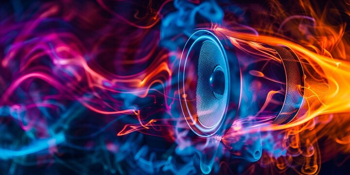 A speaker with fire and smoke on it.