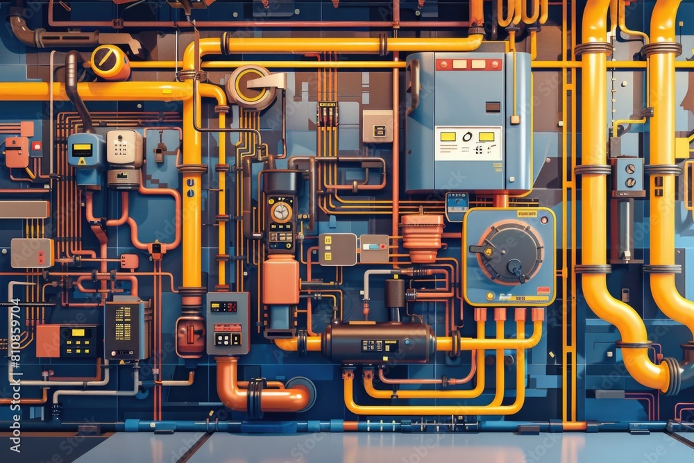 Poster network of interconnected pipes for industrial use. suitable for engineering projects.