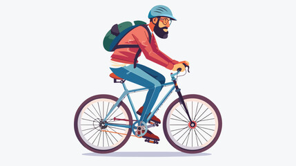 Bearded man in helmet riding stylish chopper bicycle.