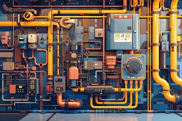 Network of interconnected pipes for industrial use. Suitable for engineering projects.