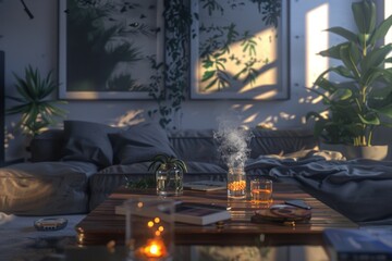 Warm and inviting living room with candles, perfect for home decor inspiration