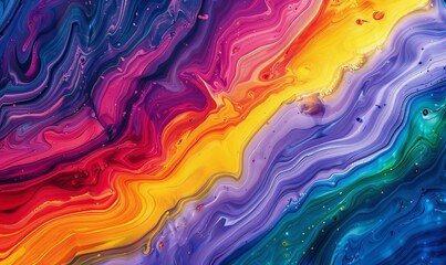 Abstract marbled acrylic paint ink painted waves painting texture colorful background banner - Bold colors, rainbow color swirls wave