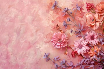 Vibrant painting of flowers on a pink background, suitable for various design projects