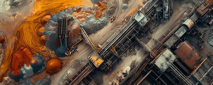 Aerial drone view of the slag fields of the alumina plant, Ukraine.