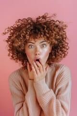 A woman displaying a surprised facial expression. Suitable for various concepts