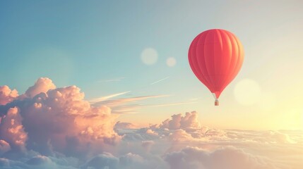 Obraz premium A red balloon is floating in the air with a red string attached to it