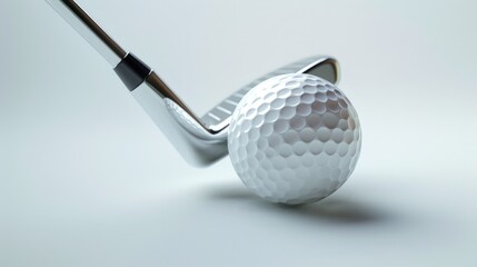 Golf ball and club on white background, ideal for sports concepts