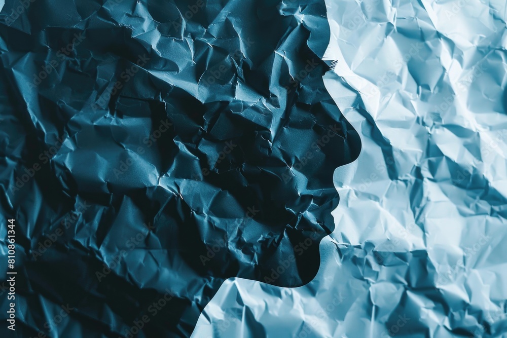 Poster close-up of a person's face with crumpled paper background. suitable for business or education conce
