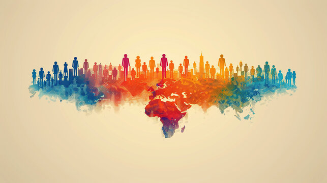 World Population Day Concept, 11July. watercolor art of colorful people Overcrowded, overloaded, explosion of world population and starvation.Poster Or banner 