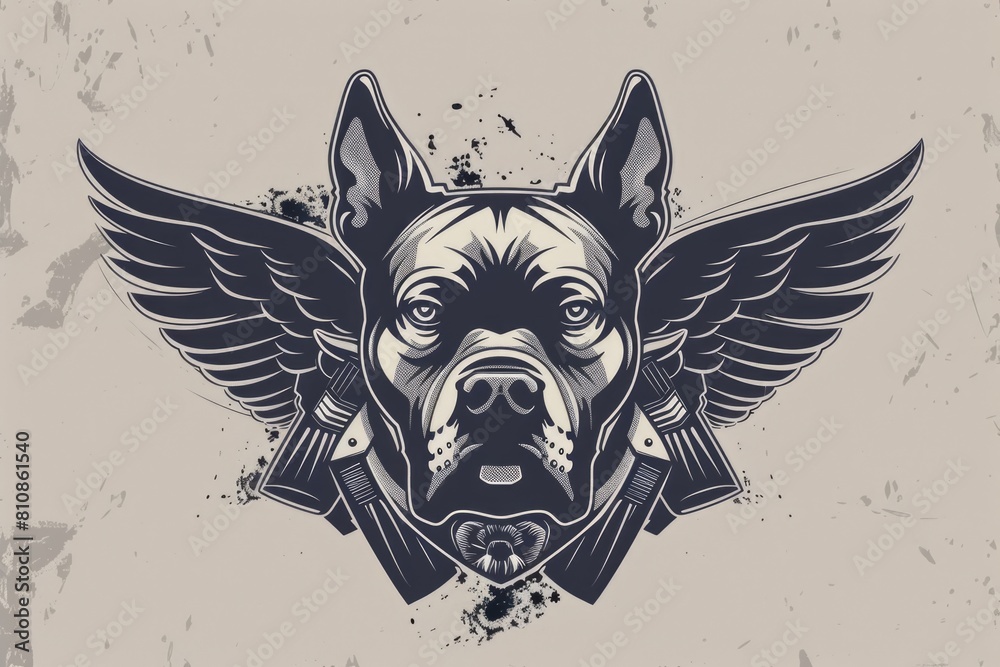 Poster a unique image of a dog with wings on a grunge background. perfect for creative projects and fantasy