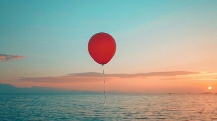 Fototapeta premium A red balloon is floating in the sky above a sandy desert