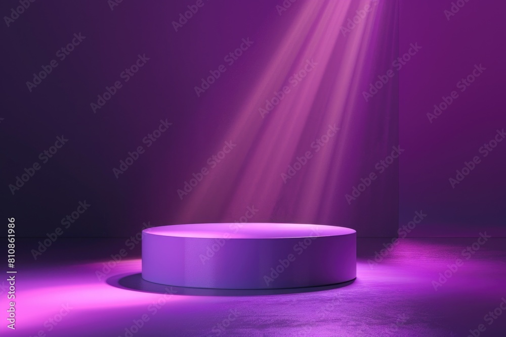 Poster A stage with a purple light shining on it. Suitable for event or performance concepts