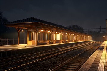 A train station with a train on the tracks