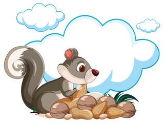 Obraz premium Cartoon squirrel with nuts on a clear day