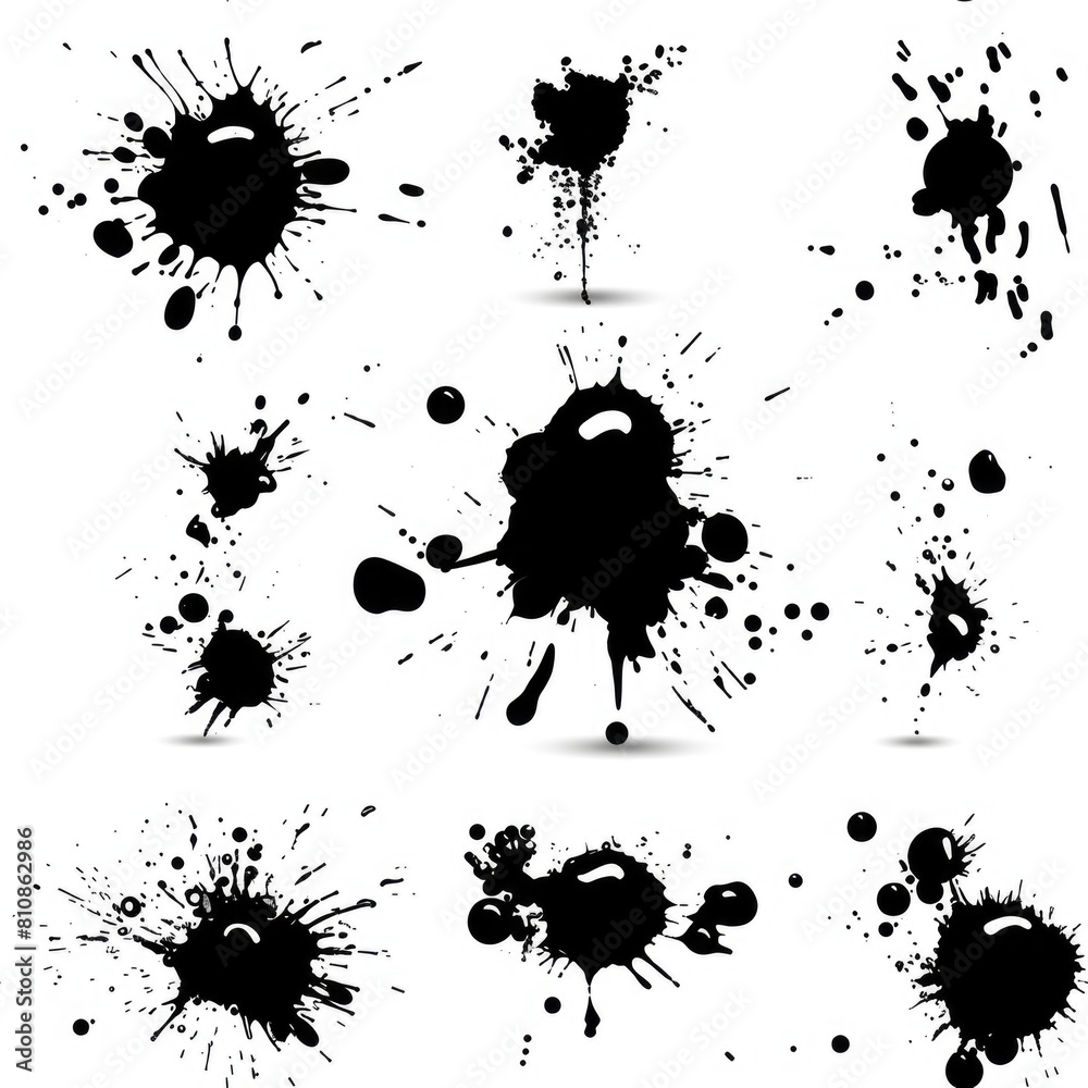 Poster abstract black ink splats on a clean white background. perfect for graphic design projects or artist