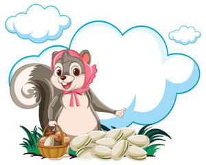 Obraz premium Cartoon squirrel presenting pistachios under a cloud