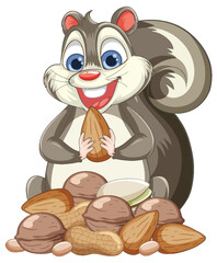 Obraz premium Vector illustration of a happy squirrel holding an almond