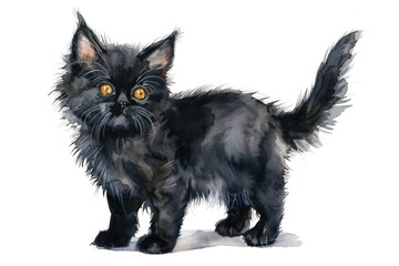 Obraz premium Realistic portrait of a black cat with striking yellow eyes. Suitable for pet lovers or Halloween themes