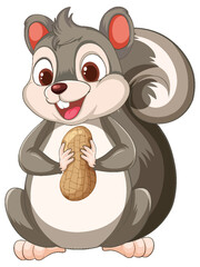 Obraz premium Cute cartoon squirrel clutching a large pine cone
