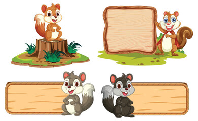 Obraz premium Vector illustration of squirrels with empty signs