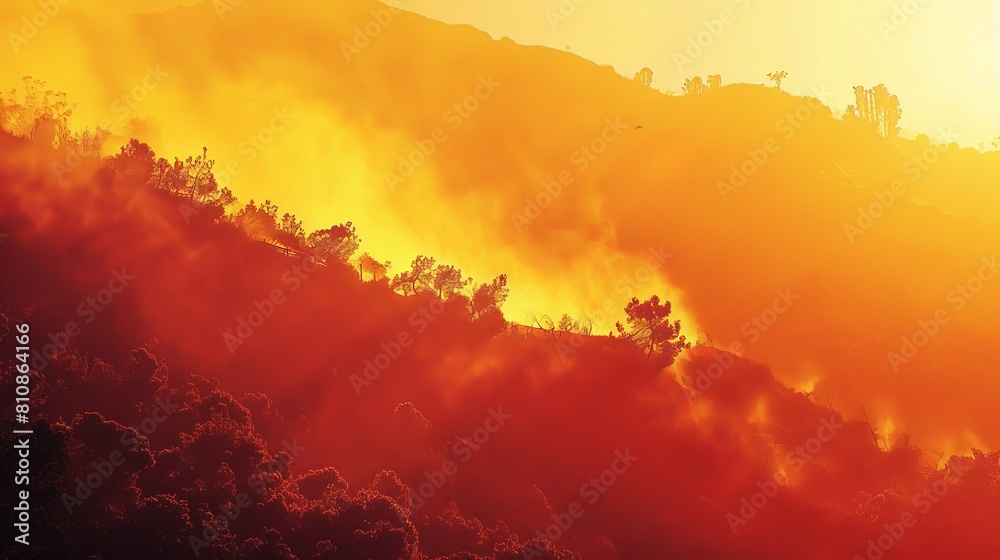 Poster Fiery Wildfire Consuming Forest at Sunset