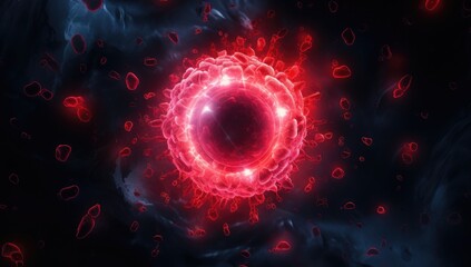 Fototapeta premium Cellular Assault: Cancer Cell Engages in Aggressive Attack on Healthy Cell