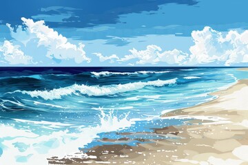 Coastal Bliss. Blue Waves and Sandy Shore