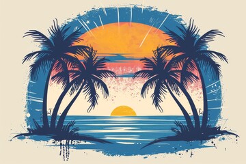 Sunset Gateway. Palms Framing Ocean View